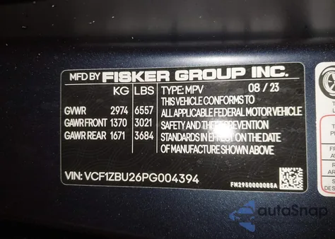 2023 Fisker Ocean One z USA, uszkodzony, nr VIN VCF1ZBU26PG004394